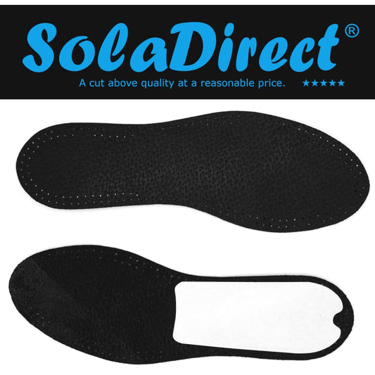 Leather Shoe Insoles Self-Adhesive Comfort Thin Leather Shoe Inserts (Black, Size 6 UK / 39 EU)