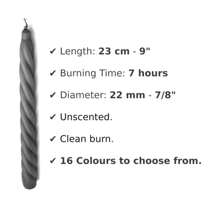 Tapered Dinner Candles, Table Spiral Candles, Pack of 10, Decorative Household Candles, Up to 7 Hours, 23 cm / 9" (Red)