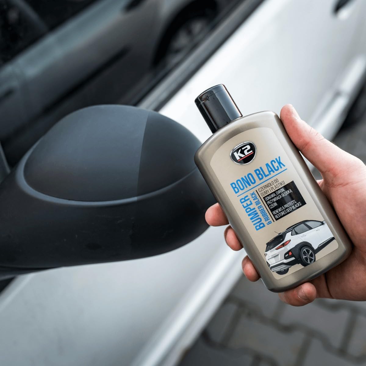 K2 Bono Black Trim Restorer - Black Plastic and Rubber Dressing for Car Bumpers, Tyres, Seals