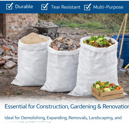 20 x Bags Sacks Woven Large Extra Heavy Duty Rubble Sand Bags Sacks Polypropylene (50 x 90 cm)