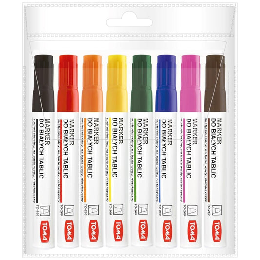 Whiteboard Marker Pens Set of 8 Colours - Dry Wipe Pens Non Toxic Low Odour - Easy Erasable White Board Markers for School Office