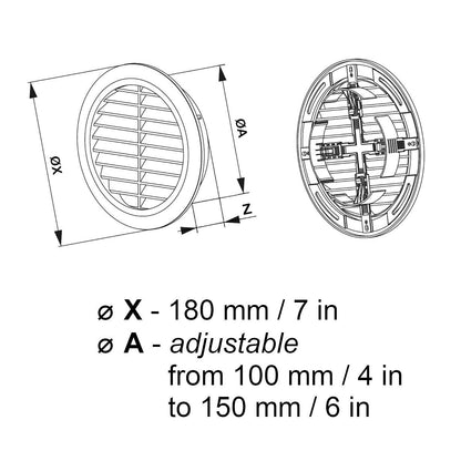 Black Circle Round Air Vent Fit 100 to 150 mm Round Ducting Ventilation Cover Supply Fly Net