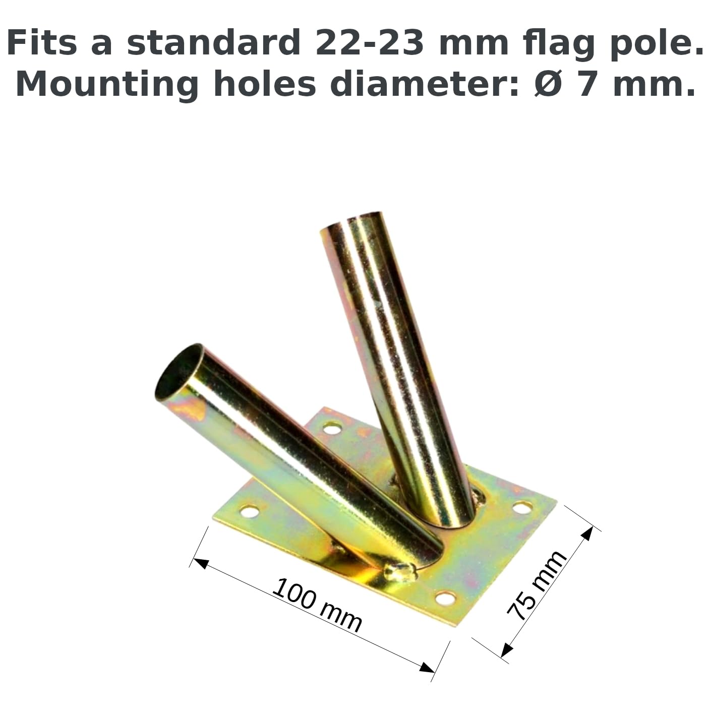 Double Flag Pole Holder - Wall Mounted Flag Pole Bracket, Galvanised (Gold), Rust and Weather Resistant, Heavy Duty