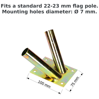 Double Flag Pole Holder - Wall Mounted Flag Pole Bracket, Galvanised (Gold), Rust and Weather Resistant, Heavy Duty