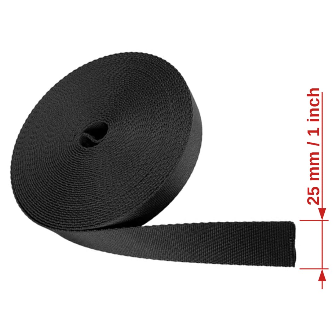 10 m / 11 yd Heavy-Duty Webbing Strap, 20 Sets Side Release Buckles and Tri-Glide Slides (25 mm / 1 inch, Black)