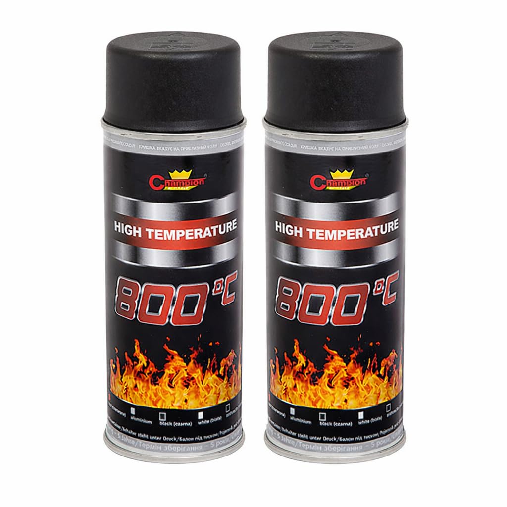 2 x 400 mL Black RAL 9011 Heat-Resistant Enamel Paint Silicone-Based Up to 800 C - High Temperature Metal Coating
