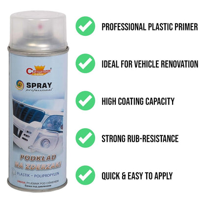 400 mL Plastic Adhesion Promoter Primer Spray for Bumpers and Car Trim - Fast Drying High Coverage Undercoat for PP, PE, EPDM and Selected ABS Plastics - Pre-Paint Prep for Automotive Refinishing