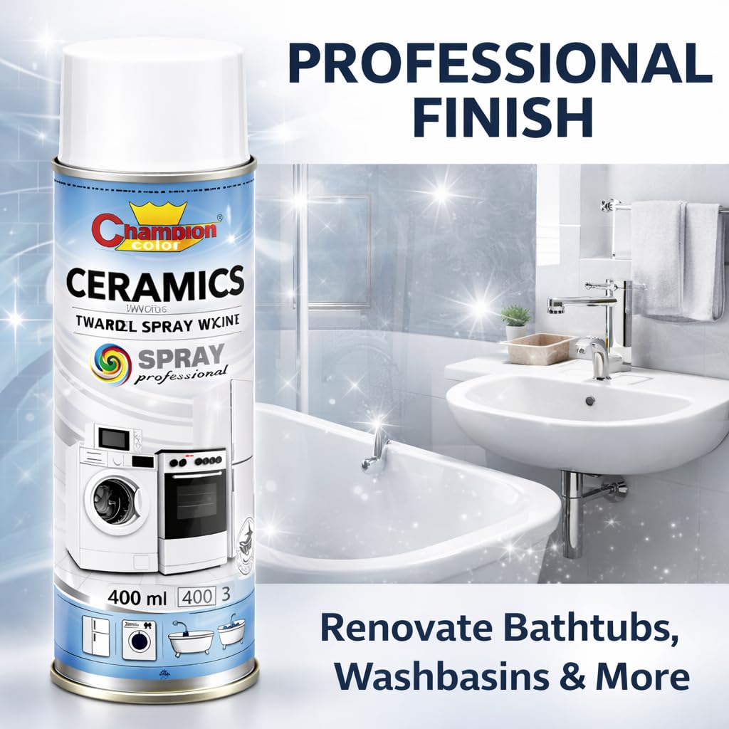 Ceramics White Enamel Spray Paint 2 x 400ml – Bath & Appliance Repair Paint for Bathtubs, Sinks, Tiles & Fridges – High Gloss, Scratch Resistant