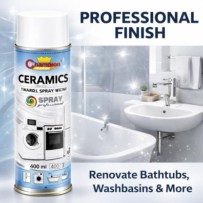 Ceramics White Enamel Spray Paint 2 x 400ml – Bath & Appliance Repair Paint for Bathtubs, Sinks, Tiles & Fridges – High Gloss, Scratch Resistant