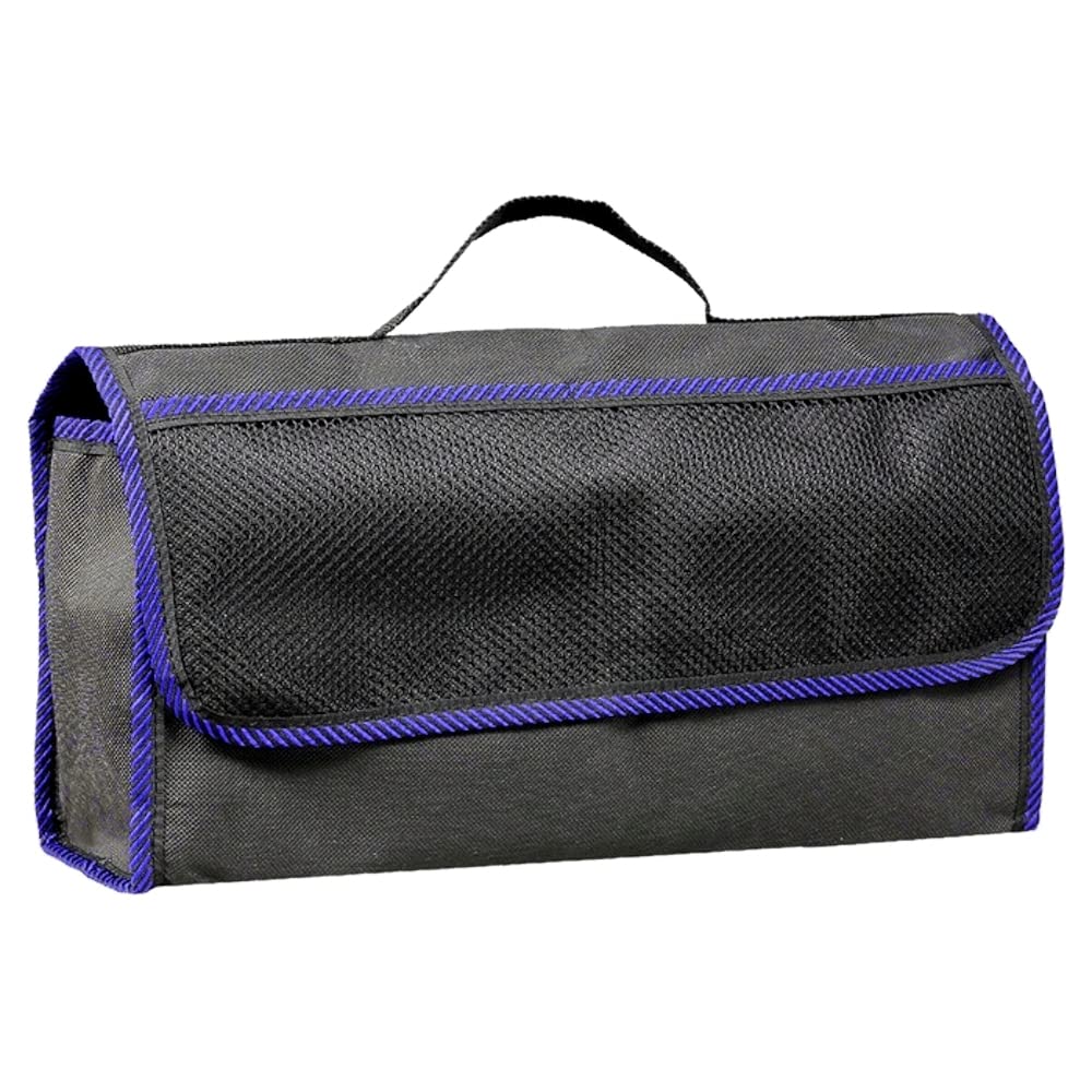 Car Boot Organiser Bag Anti Slip Foldable for Boot Storage Case Tool Bag Boot Tidy Bag, Suitable for All Vehicles, Black & Blue (M)