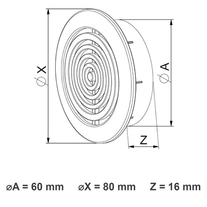 Mini Round Air Vent Grille 60mm Ventilation Cover with Flange and Fly Screen (Graphite Grey)