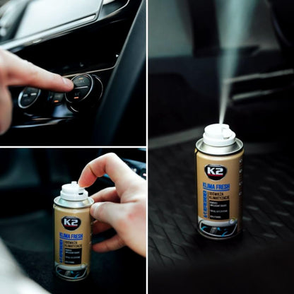 K2 Air Con Cleaner & Freshener Bundle - 500ml Foam & FRESH Lemon 150ml Bomb - Odour Eliminator for Car Air Conditioning