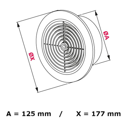 5-inch / 125 mm Circular Ceiling Mounted Air Vent Grille Cover, Round Ventilation Extract/Supply Valve Diffuser (Black)