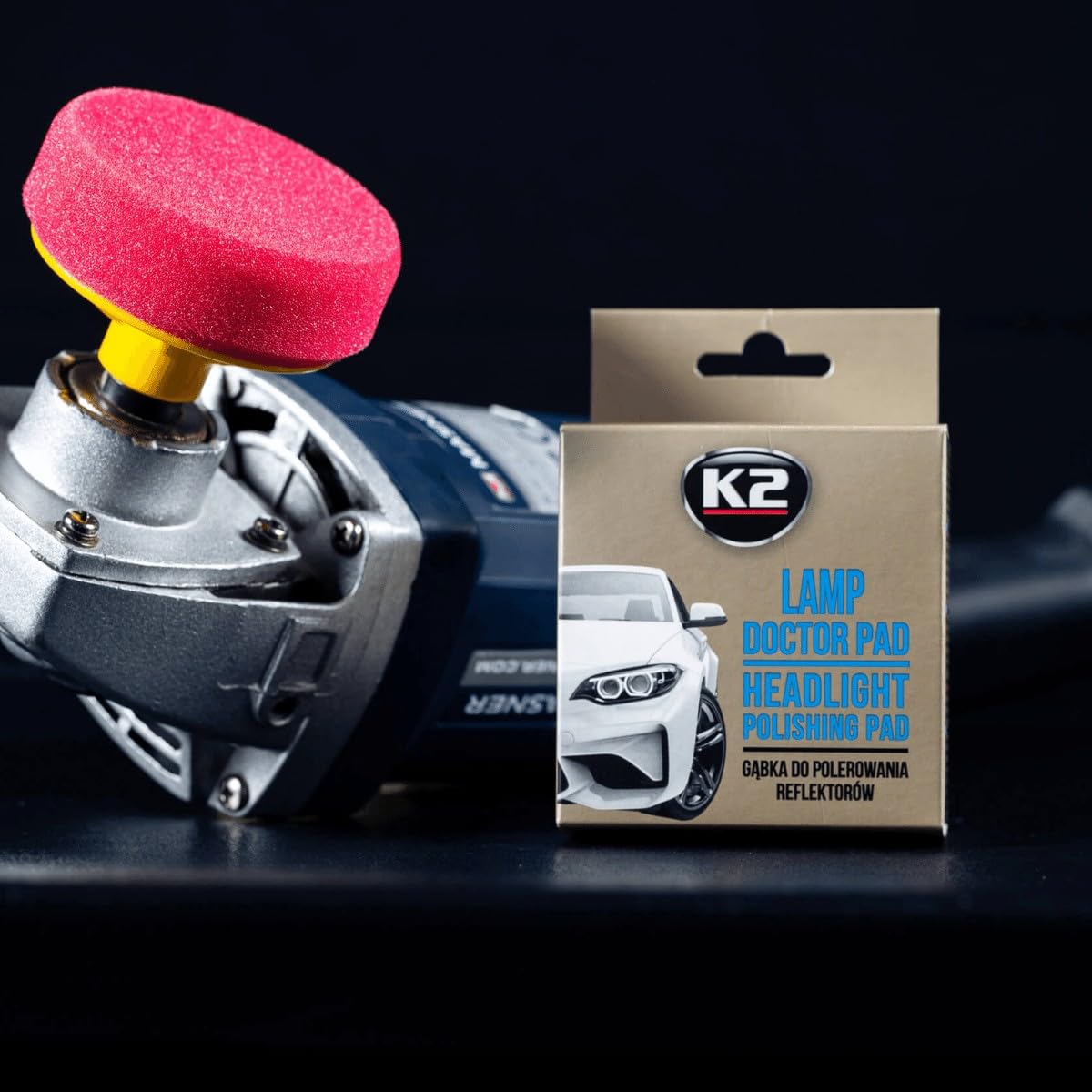 K2 Lamp Doctor Pad 80mm Headlight Polishing Sponge - M14 Thread Foam Pad with Drill Adapter