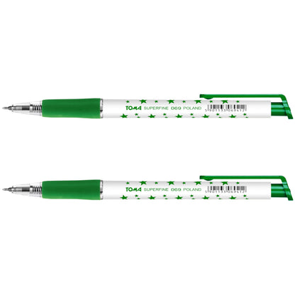 Ballpoint Pens, Retractable Smudge Free Pens, Extra Fine Point 0.5 mm, Ideal for School, Office, Everyday Use (Green, 2 Pens)