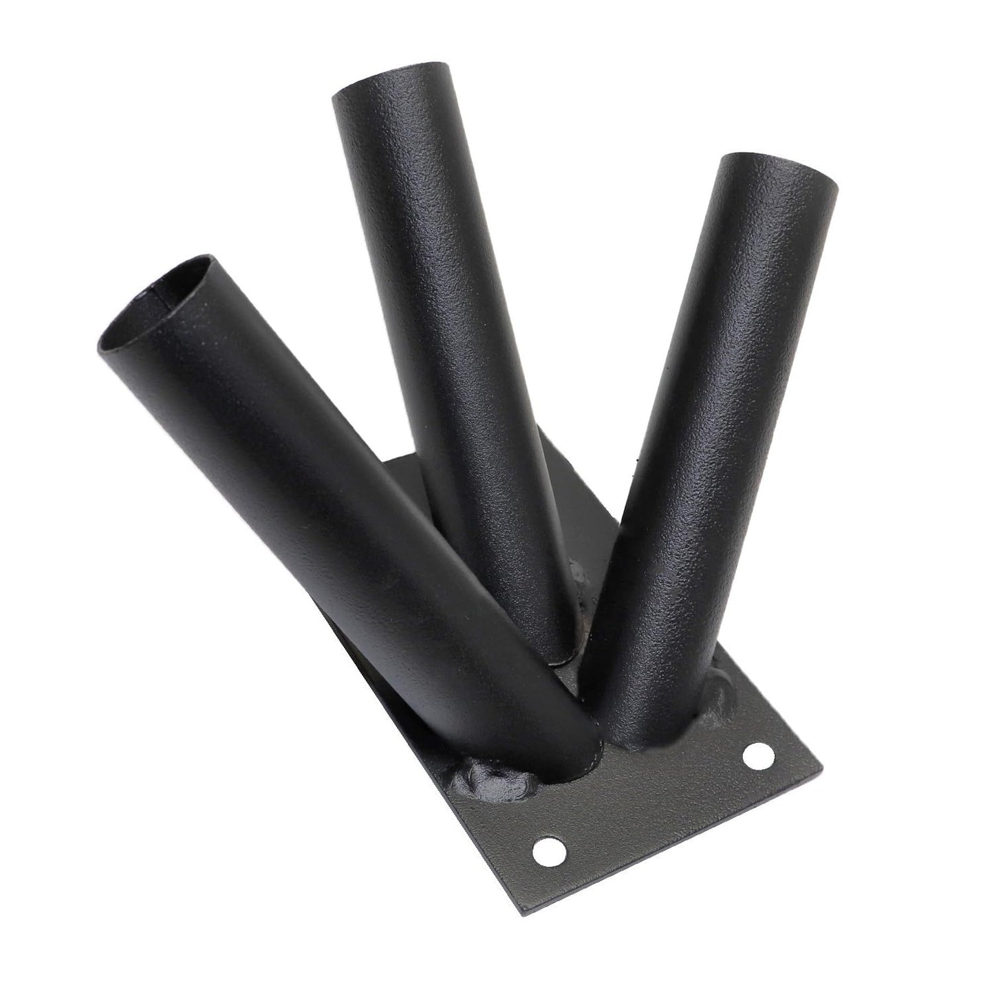 Triple Flag Pole Holder - Wall Mounted Flag Pole Bracket, Powder Coated (Black), Rust and Weather Resistant, Heavy Duty