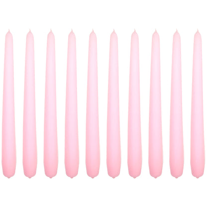 Tapered Dinner Candles, Pack of 10, Unscented, Long Burning Time, 24 cm / 19.45" (Rosy, Matt)