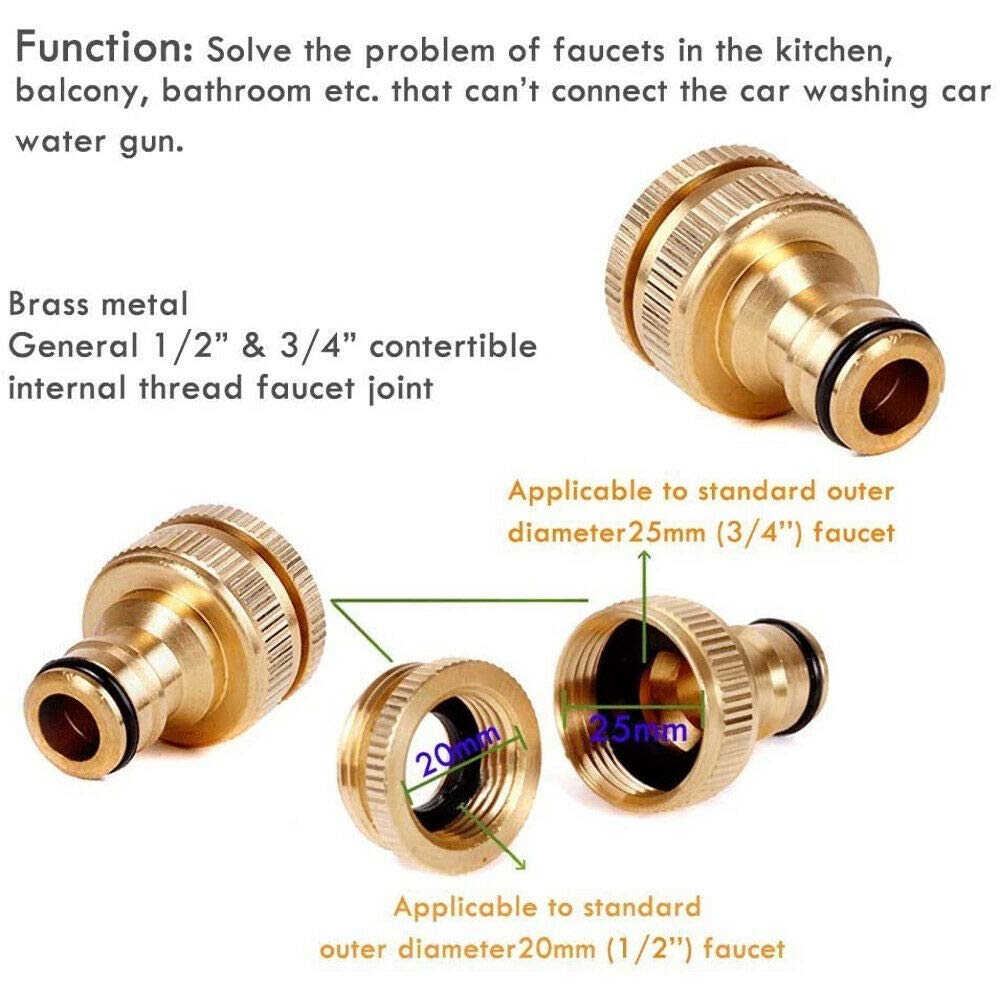 Brass Hose Quick Connector 1/2" to 3/4" Threaded Garden Hose Fitting Tap Adaptor