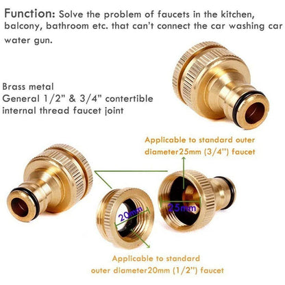 Brass Hose Quick Connector 1/2" to 3/4" Threaded Garden Hose Fitting Tap Adaptor
