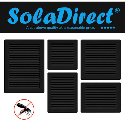 Black Louvred Wall Vent Grille with Flyscreen and Screw Covers, 300 x 300 mm, Air Ventilation Duct Cover with Flat Back