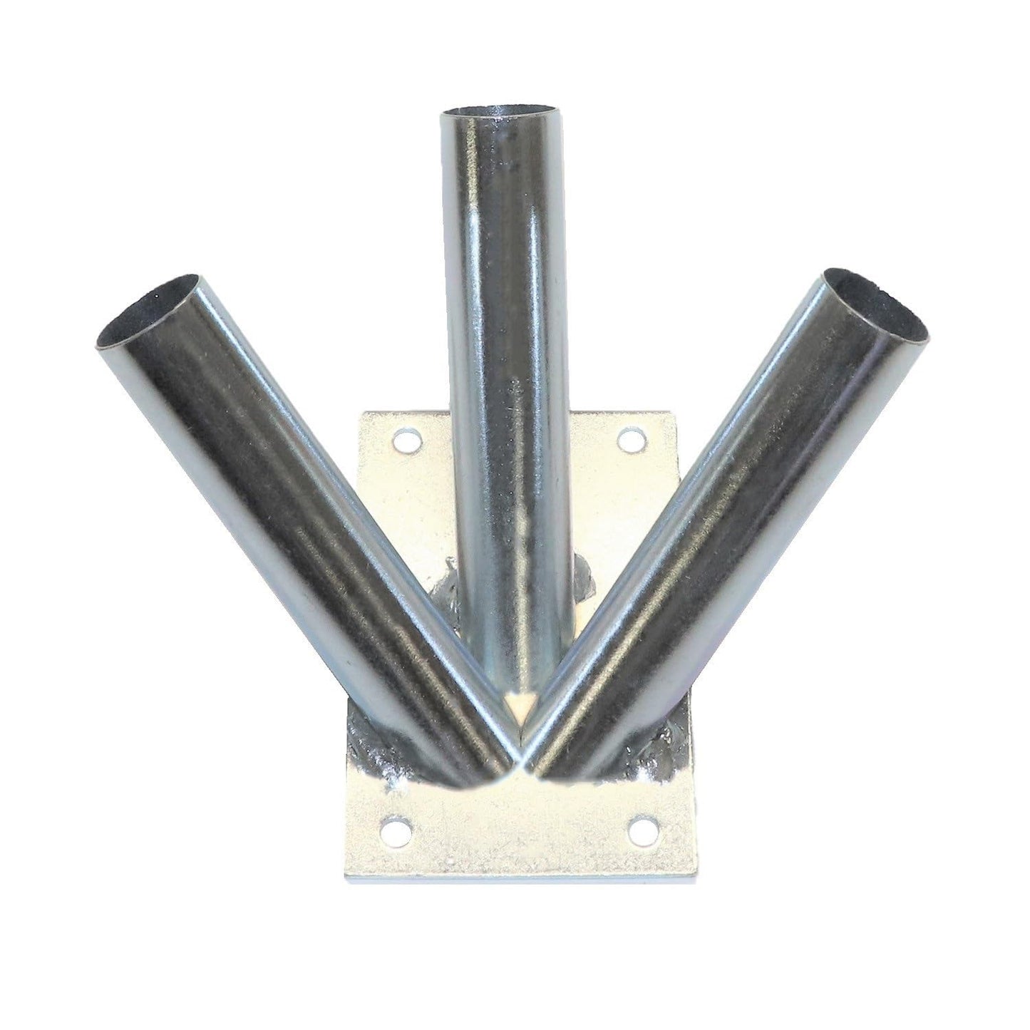 Triple Flag Pole Holder - Wall Mounted Flag Pole Bracket, Galvanised (Silver), Rust and Weather Resistant, Heavy Duty