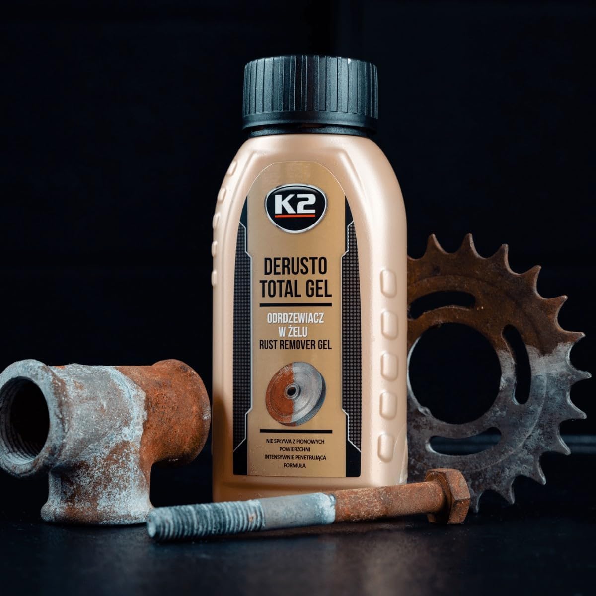 K2 Derusto Total Gel 250ml Rust Remover for Metal Surfaces - Non-Drip Gel for Vertical Surfaces, Removes Rust from Metal