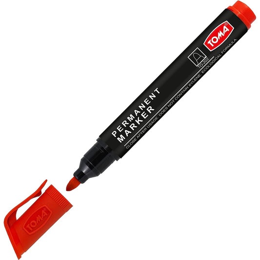 Red Permanent Marker Pen - Waterproof 2.0 mm Fibre Tip - Durable Writing Marker for Cardboard, Plastic, Metal, Glass, Wood