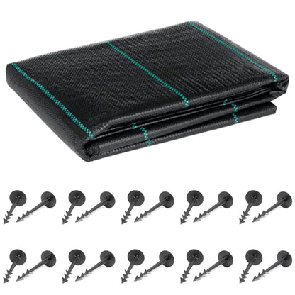 1 x 10 m / 3.2 x 32.8 ft Weed Control Membrane, Weed Control Woven Fabric, Ground Cover Sheet, 100 GSM, UV Stabilised + 20 Pegs