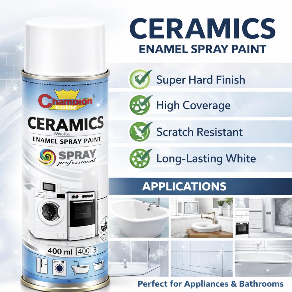 Ceramics White Enamel Spray Paint 2 x 400ml – Bath & Appliance Repair Paint for Bathtubs, Sinks, Tiles & Fridges – High Gloss, Scratch Resistant