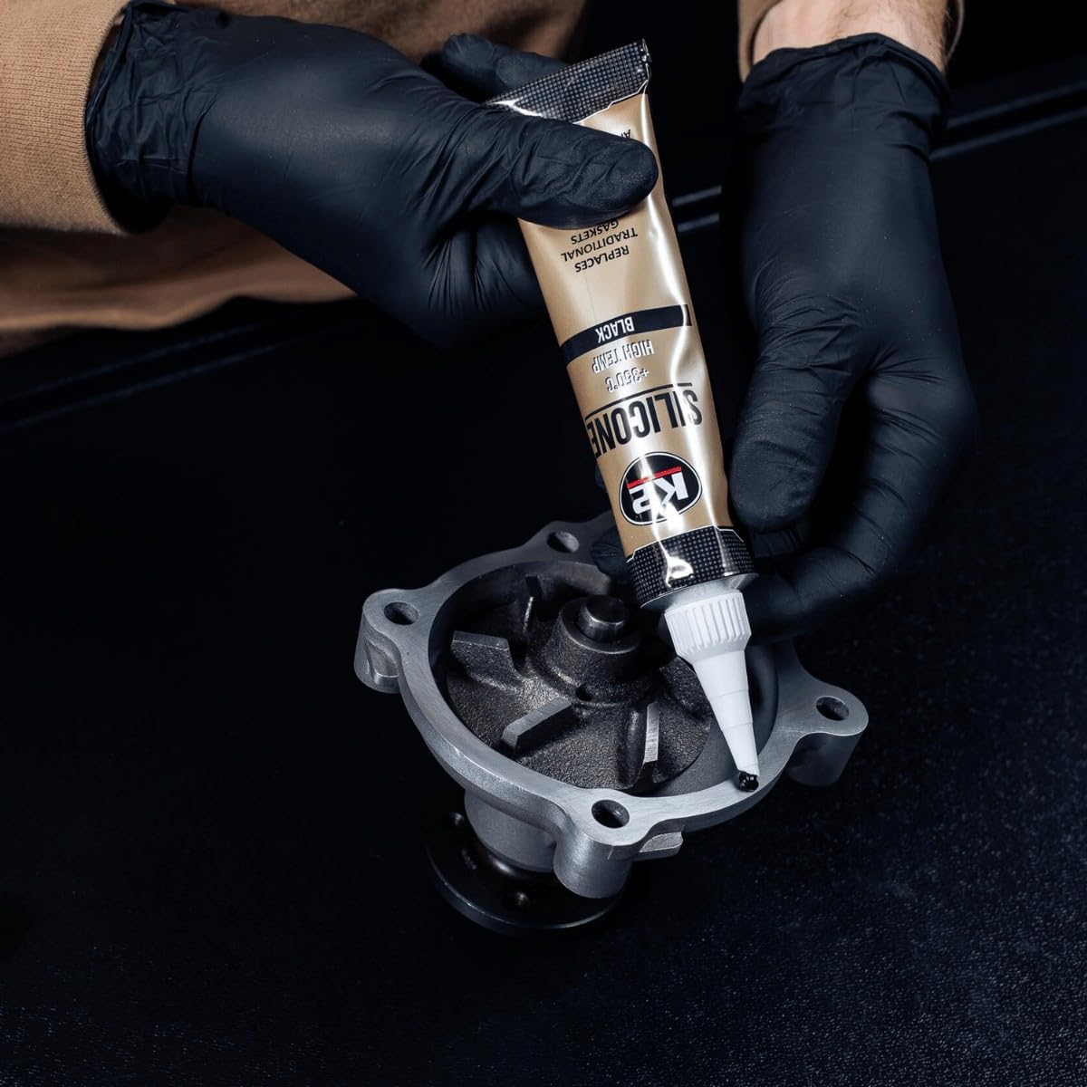 K2 Black Silicone 85g High-Temperature +350 C Gasket Maker - Sealant for Engine Parts & Automotive