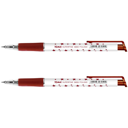 Ballpoint Pens, Retractable Smudge Free Pens, Extra Fine Point 0.5 mm, Ideal for School, Office, Everyday Use (Red, 2 Pens)