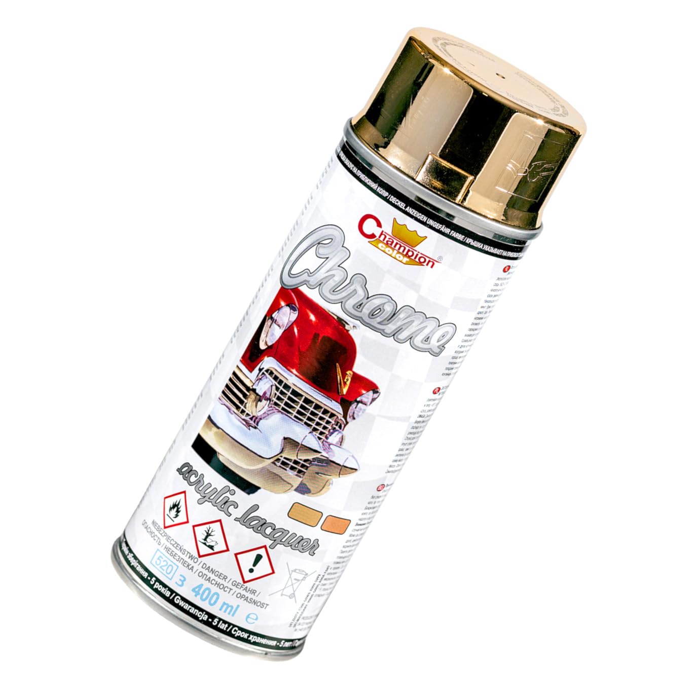 2 x 400 mL Gold Super Chrome Metallic Acrylic Spray Paint - High Gloss Decorative Finish for Art, DIY, Craft and Display Items - Even Coverage and Smooth Structure