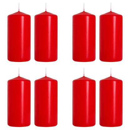 Pillar Candles, Pack of 8, Unscented, Long Burning Time, 10 x 5 cm / 4 x 2 in (Red, Matt)