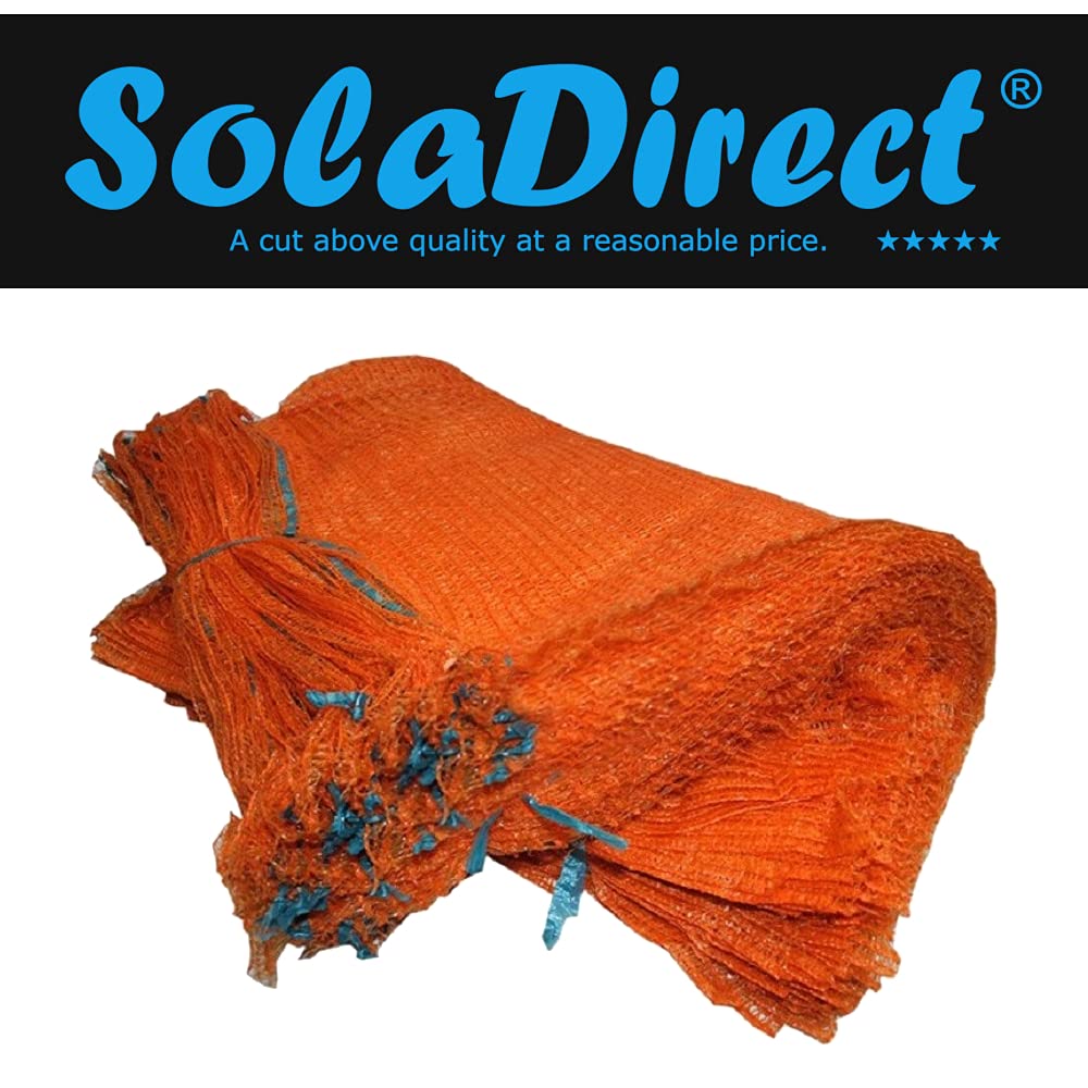 100 x Net Sacks 35 x 50 cm / 13.5 x 19.5" Max Load 10 Kg Non-Stretch with Drawstring, Raschel Bags, Mesh Sacks (Orange)