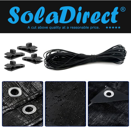 4 x 6 m Tarpaulin Waterproof Heavy Duty Cover Ground Sheet Camping with 4 Tarp Clips + 10m / 30ft Bungee Cord (Black - 235GSM)