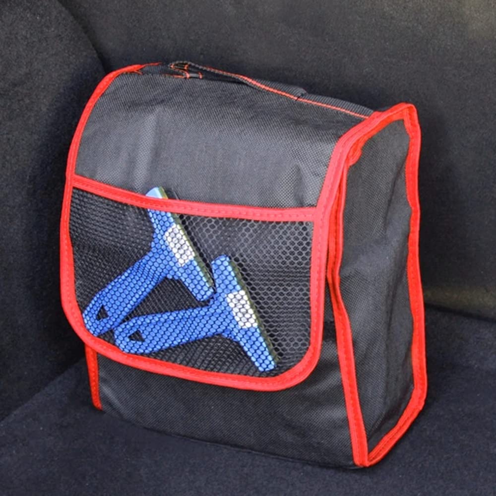 Car Boot Organiser Bag Anti Slip Foldable for Boot Storage Case Tool Bag Boot Tidy Bag, Suitable for All Vehicles, Black & Red (S)