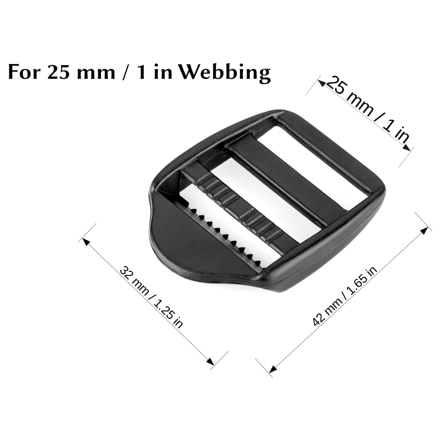 20 x Ladderlock Rucksack Sliders Buckles for 25 mm / 1 inch Webbing Strap, Black, Plastic