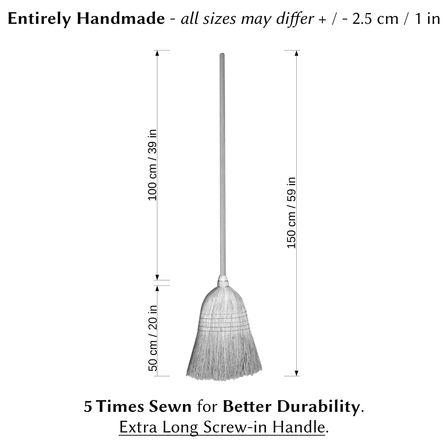 Traditional Wooden Straw Corn Broom 150 cm / 59 in Natural Garden Yard Stable Sweeping American Style Brush