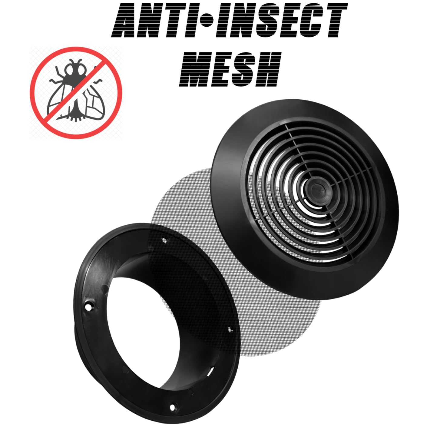 5-inch / 125 mm Circular Ceiling Mounted Air Vent Grille Cover, Round Ventilation Extract/Supply Valve Diffuser (Black)