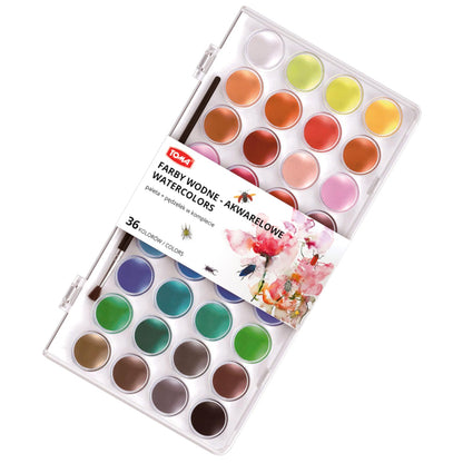 Watercolour Paint Set, 36 Vivid Colours in Case, Paintbrush Included, Ideal Watercolour Set for Artists, Amateur Hobbyists