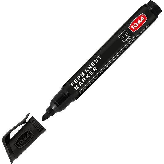 Black Permanent Marker Pen - Waterproof 2.0 mm Fibre Tip - Durable Writing Marker for Cardboard, Plastic, Metal, Glass, Wood
