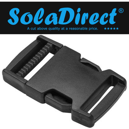 Side Release Buckles Clips for 40 mm / 1.5 inch Webbing Strap, Squeeze Fasteners, Black Delrin Plastic (Pack of 100)