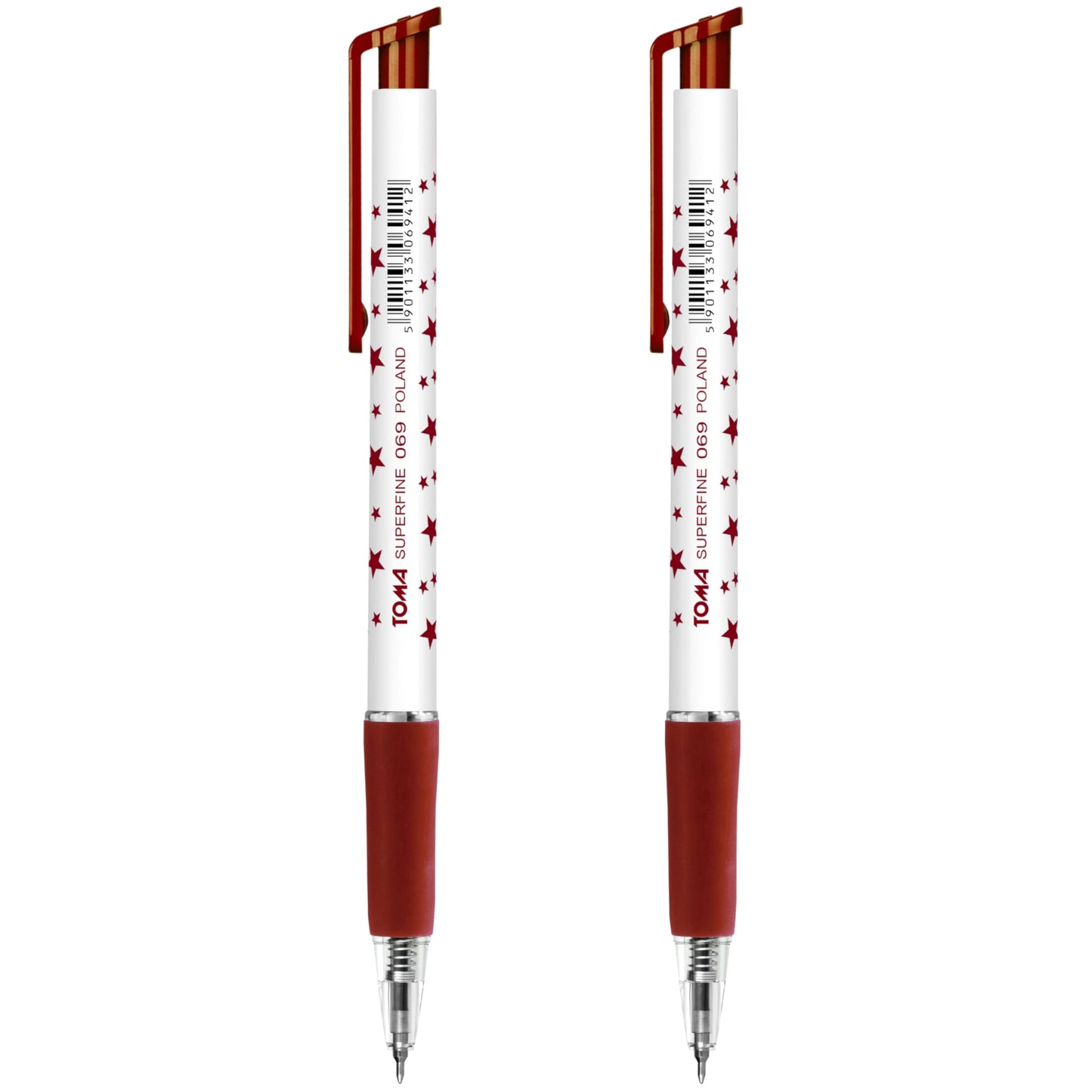 Ballpoint Pens, Retractable Smudge Free Pens, Extra Fine Point 0.5 mm, Ideal for School, Office, Everyday Use (Red, 2 Pens)