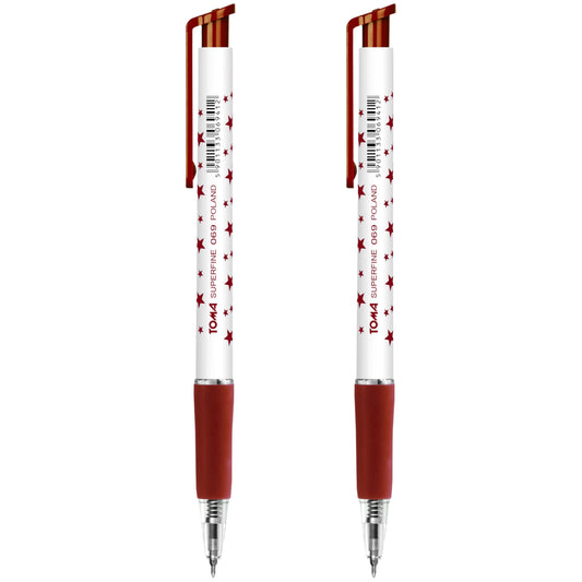 Ballpoint Pens, Retractable Smudge Free Pens, Extra Fine Point 0.5 mm, Ideal for School, Office, Everyday Use (Red, 2 Pens)