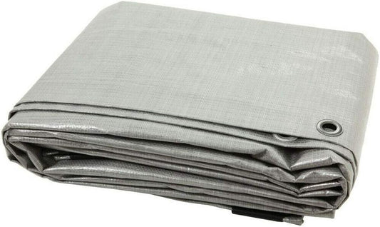6 x 8 m Tarpaulin Cover - Silver 90GSM - Waterproof, Frost-Resistant, UV Protection, Multipurpose, Groundsheet