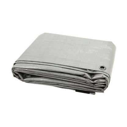 3 x 5 m Tarpaulin Waterproof Heavy Duty Cover Ground Sheet Camping with 4 Tarp Clips + 10m / 30ft Bungee Cord (Silver - 90GSM)