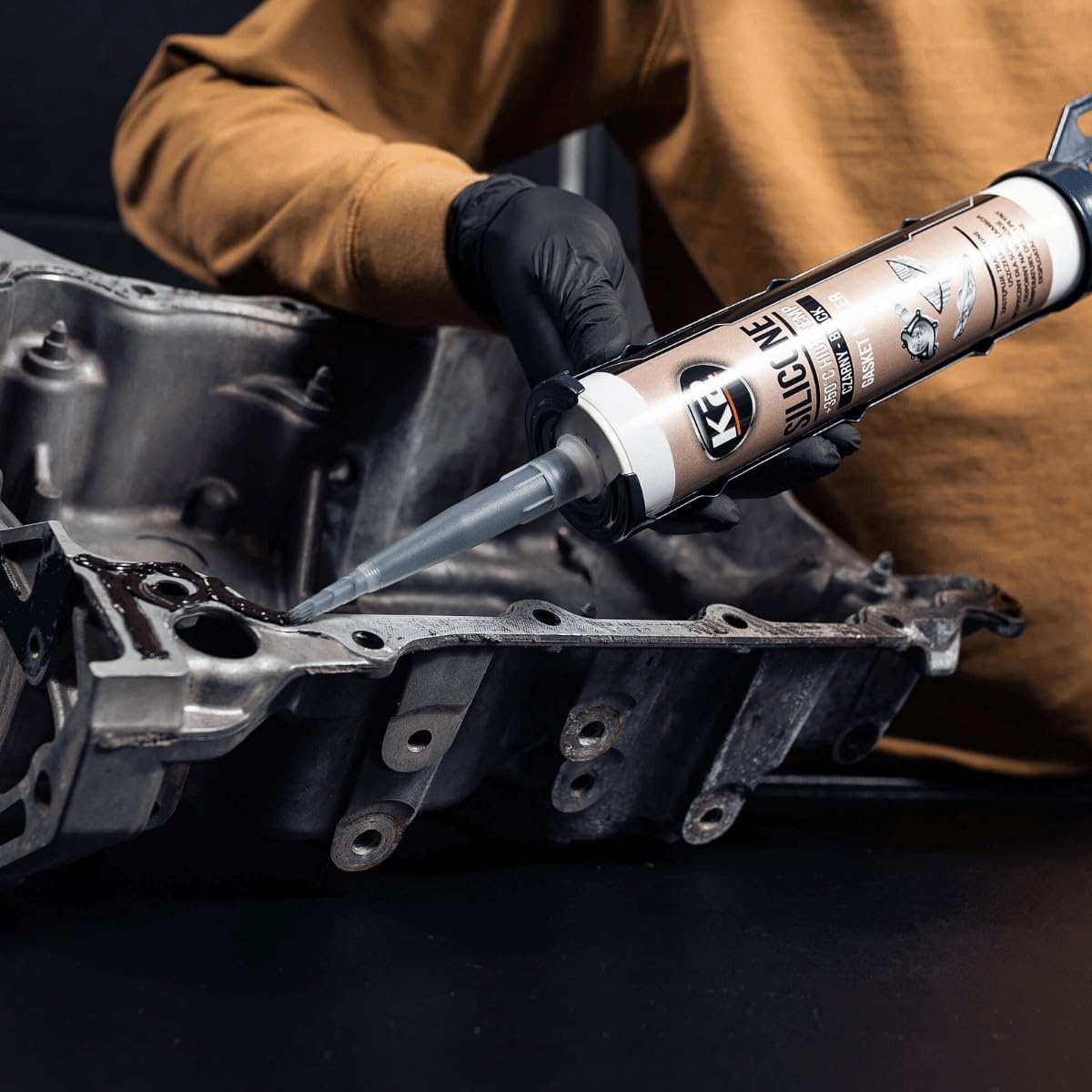 K2 Black Silicone 300g High-Temperature +350 C Gasket Maker - Sealant for Engine Parts & Automotive