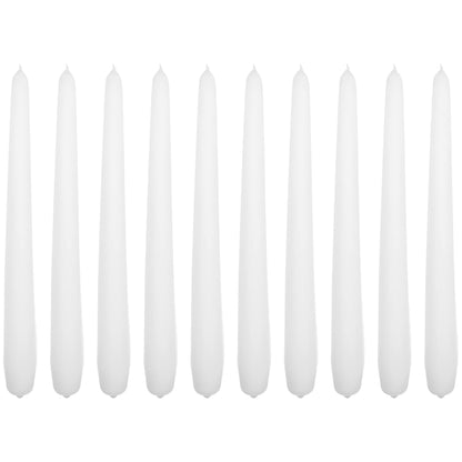 Tapered Dinner Candles, Pack of 10, Unscented, Long Burning Time, 24 cm / 19.45" (White, Matt)
