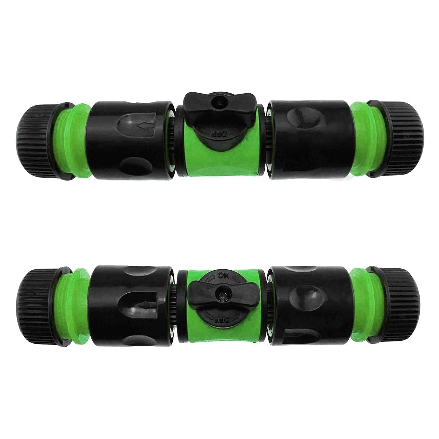 In-Line Shut-Off Valve for Join Garden Hose Pipe Tube, Double Male Connector Valve Extender & Hose Connectors (Green, Pack of 2)