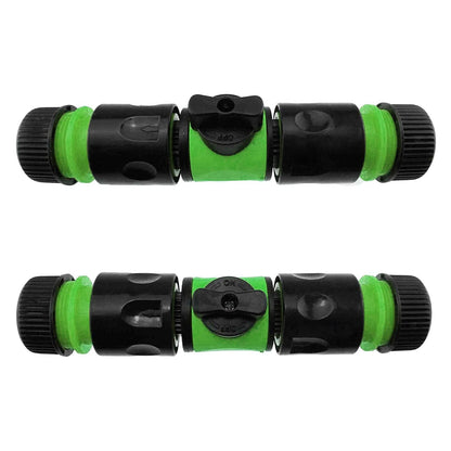 In-Line Shut-Off Valve for Join Garden Hose Pipe Tube, Double Male Connector Valve Extender & Hose Connectors (Green, Pack of 2)